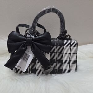 Betsey Johnson Black and White Plaid Handbag with Bow